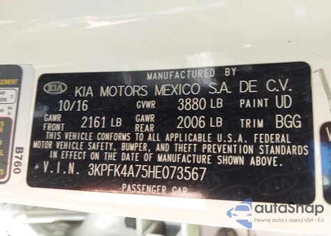 2017 Kia Forte Lx from USA, damaged, VIN 3KPFK4A75HE073567